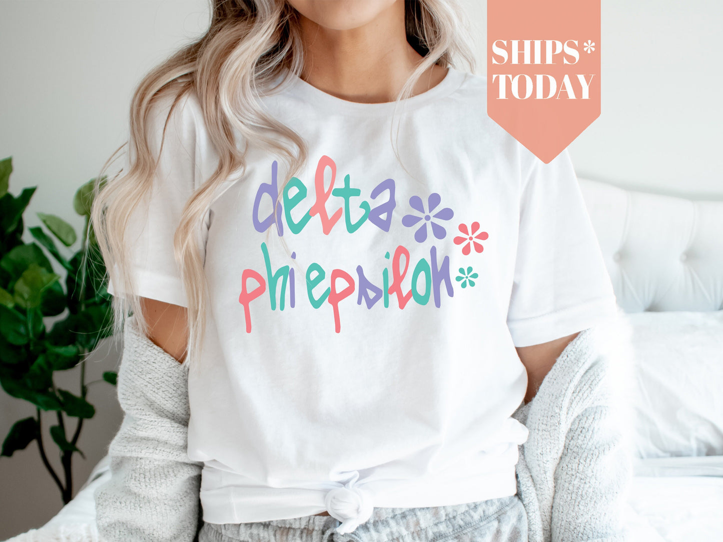 Delta Phi Epsilon Colorful Floral Sorority T-shirt _ 2615g