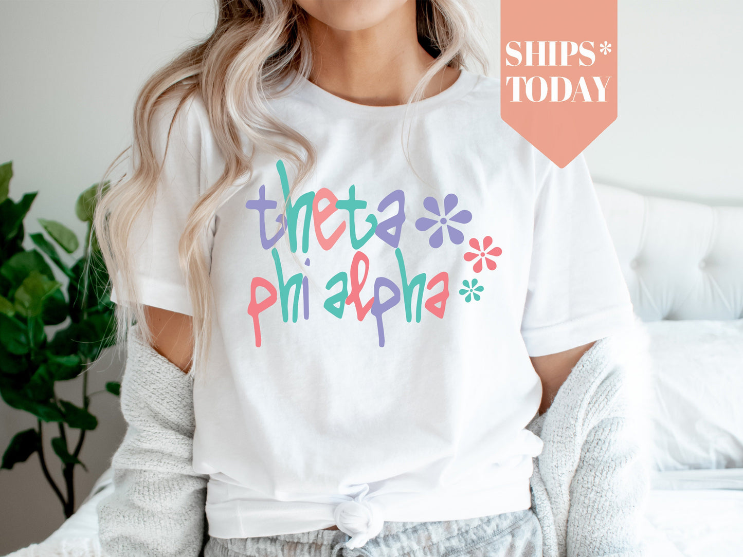 Theta Phi Alpha Colorful Floral Sorority T-shirt _ 2627g