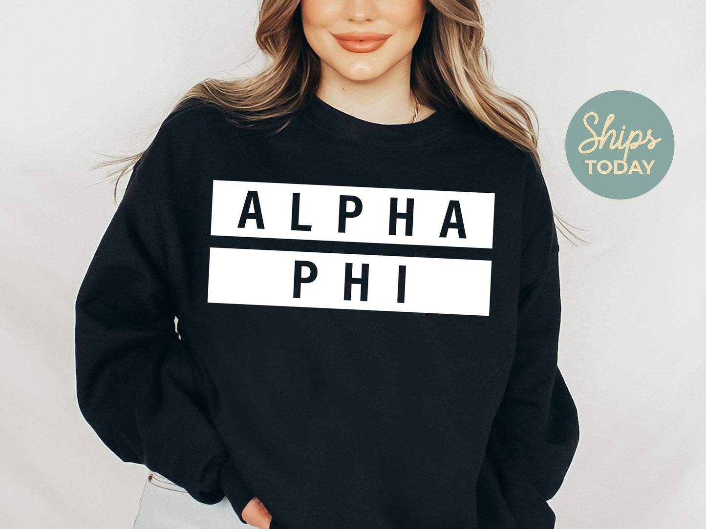 Alpha Phi Faded White Box Sorority Sweatshirt _ 3338g