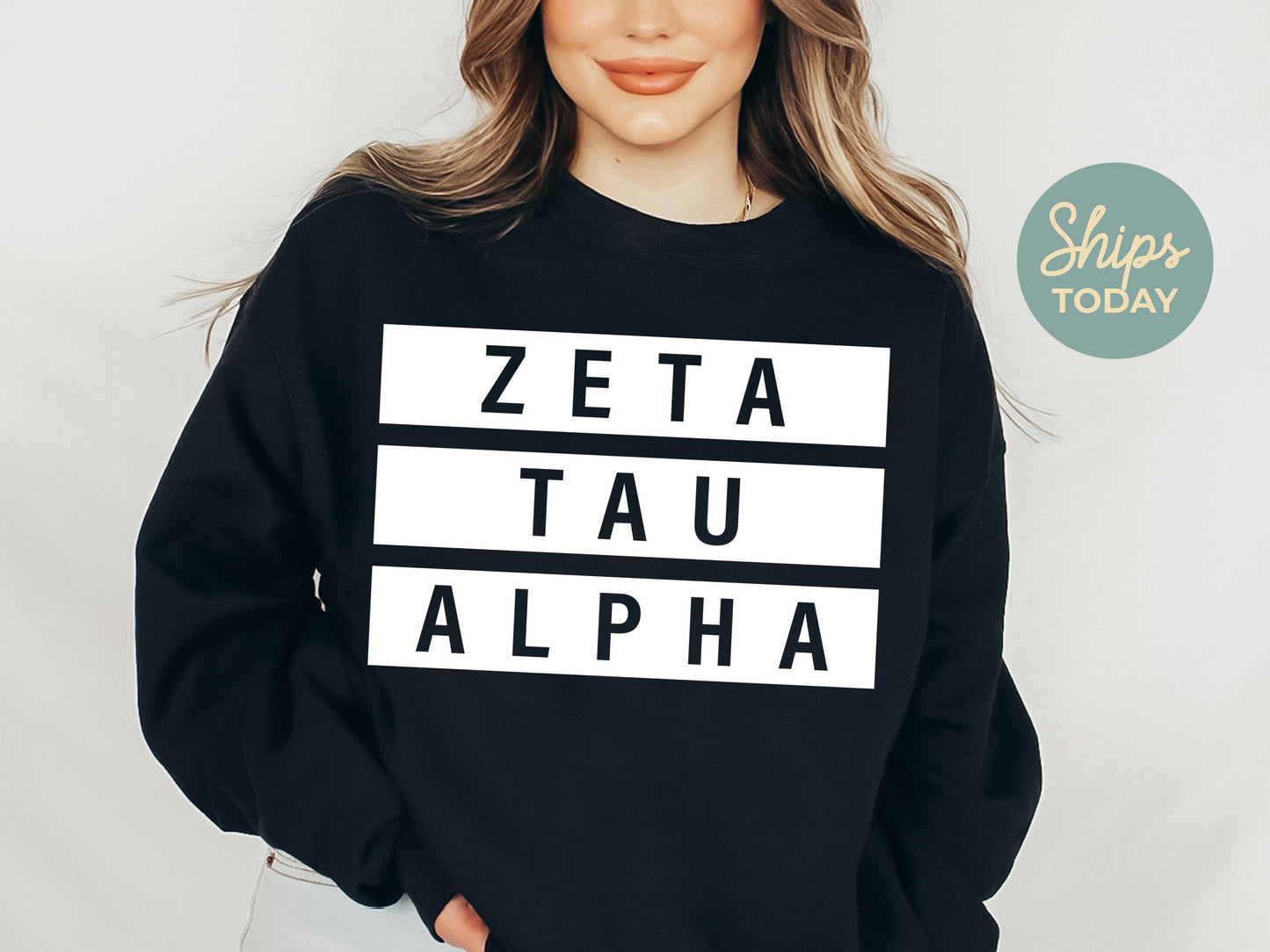 Zeta Tau Alpha Faded White Box Sorority Sweatshirt _ 3358g