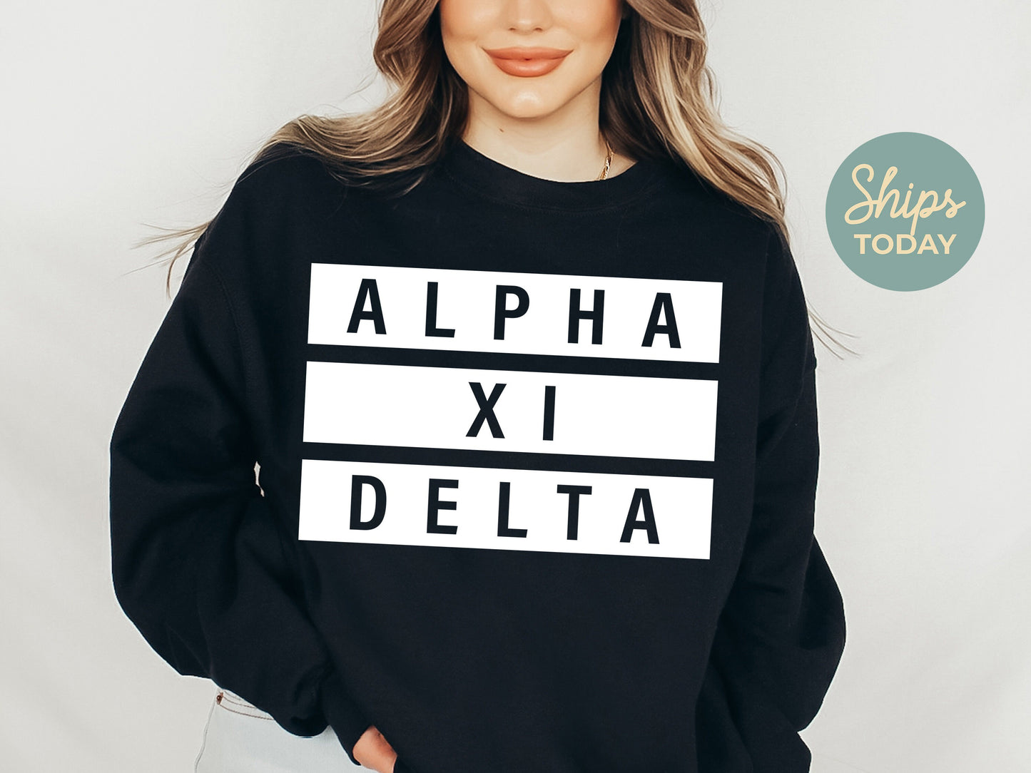 Alpha Xi Delta Faded White Box Sorority Sweatshirt _ 3341g