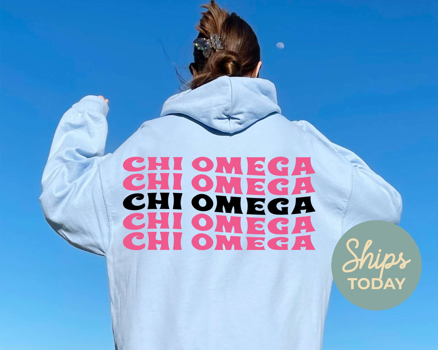 Chi Omega Pink Waves Sorority Hoodie _ 33085g