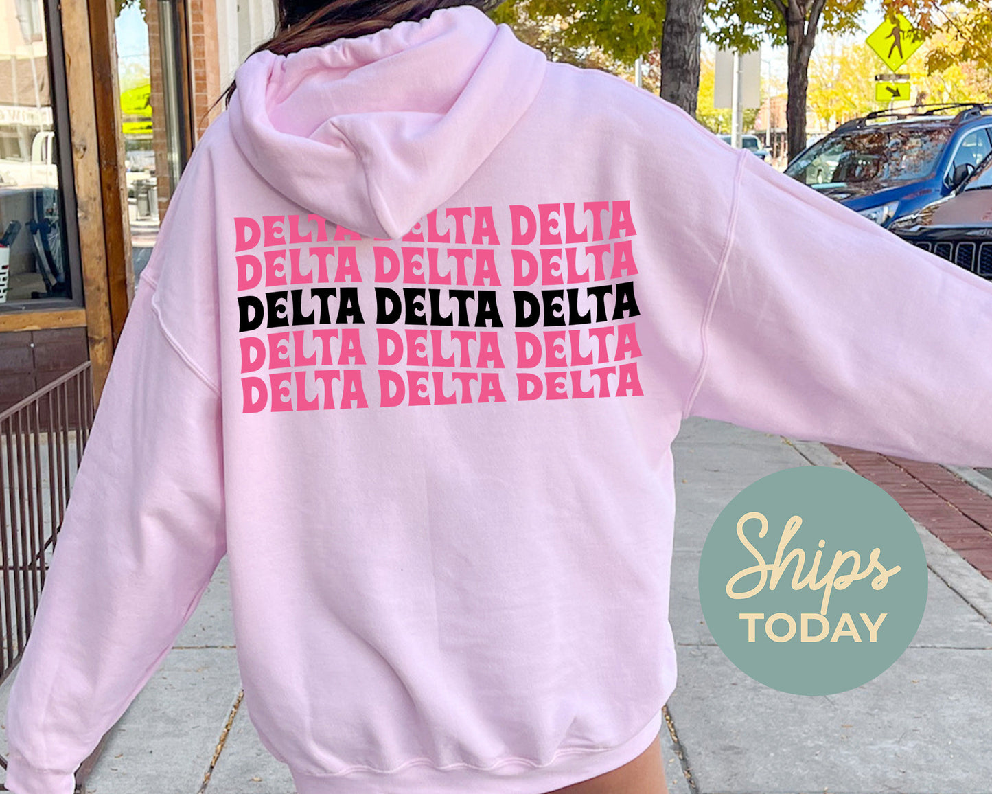 Delta Delta Delta Pink Waves Sorority Hoodie _ 33086g