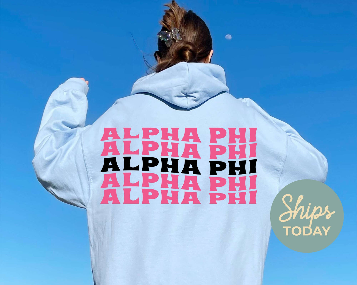 Alpha Phi Pink Waves Sorority Hoodie  _ 33081g