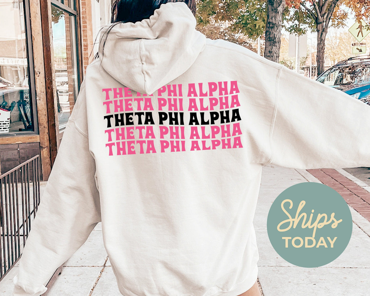 Theta Phi Alpha Pink Waves Sorority Hoodie _ 33100g