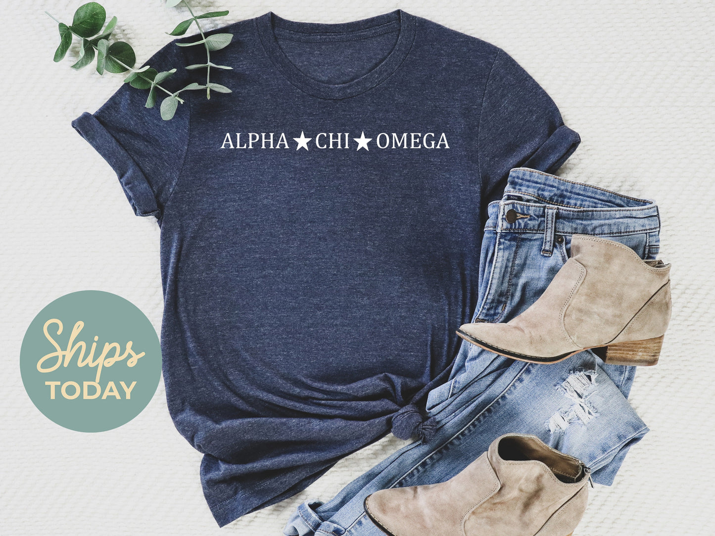 Alpha Chi Omega White Star Sorority T-shirt _ 2186g
