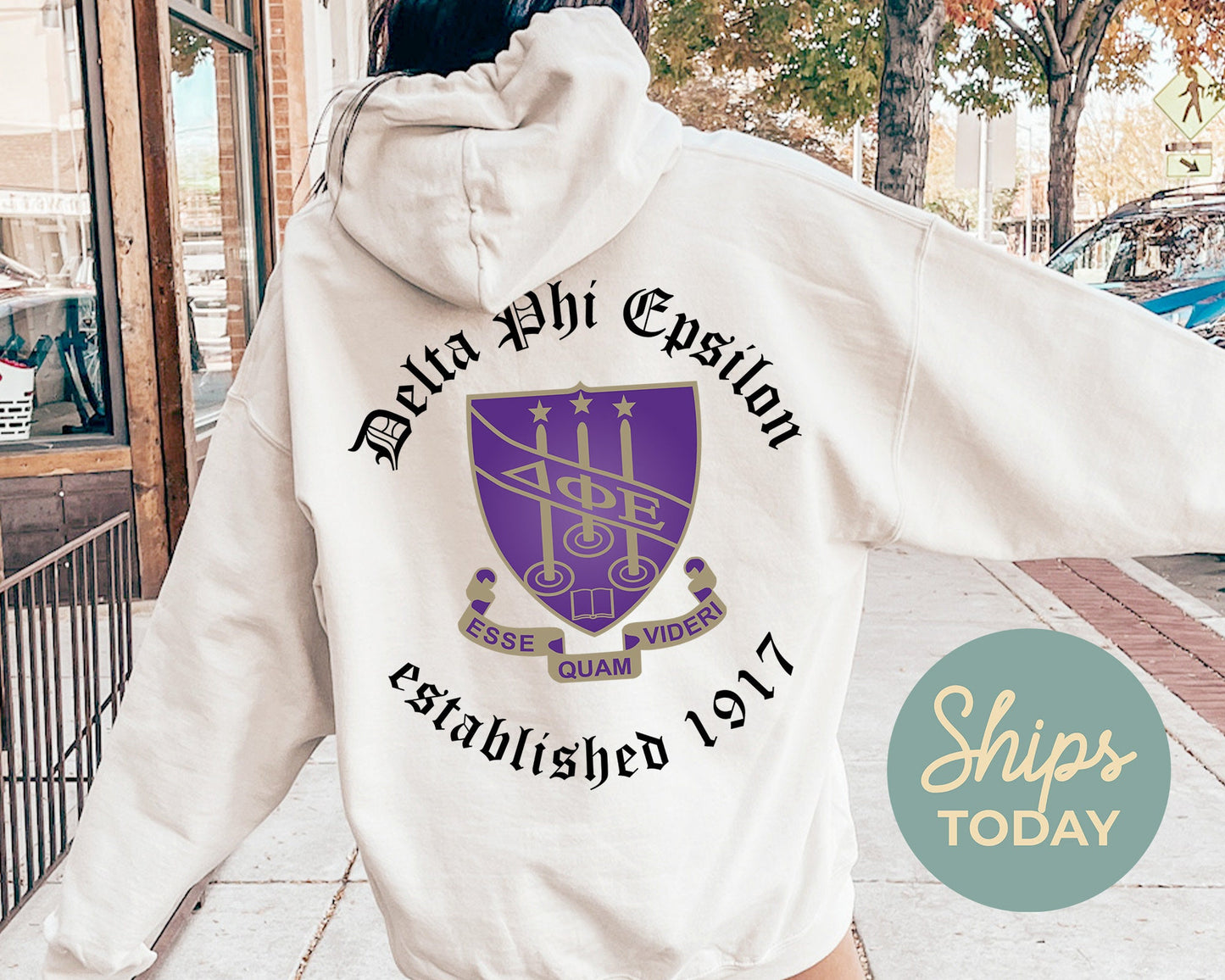 Delta Phi Epsilon Old English Crest Sorority Hoodie _ 32932g