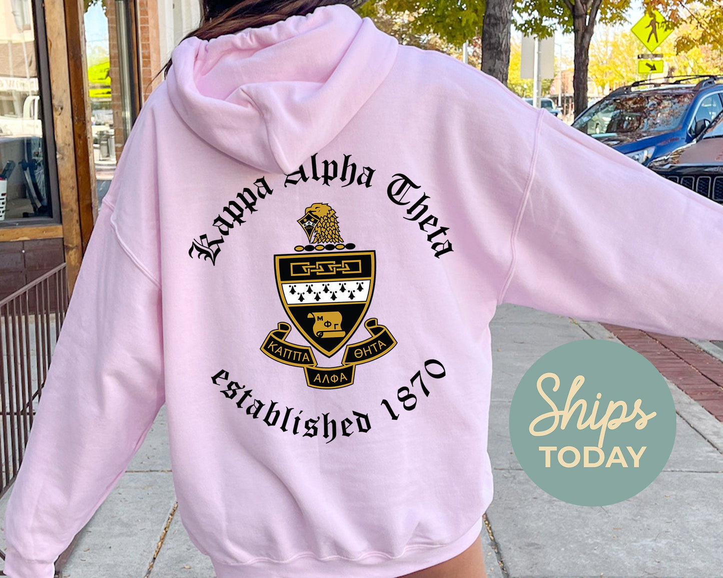 Kappa Alpha Theta Old English Crest Sorority Hoodie _ 32935g