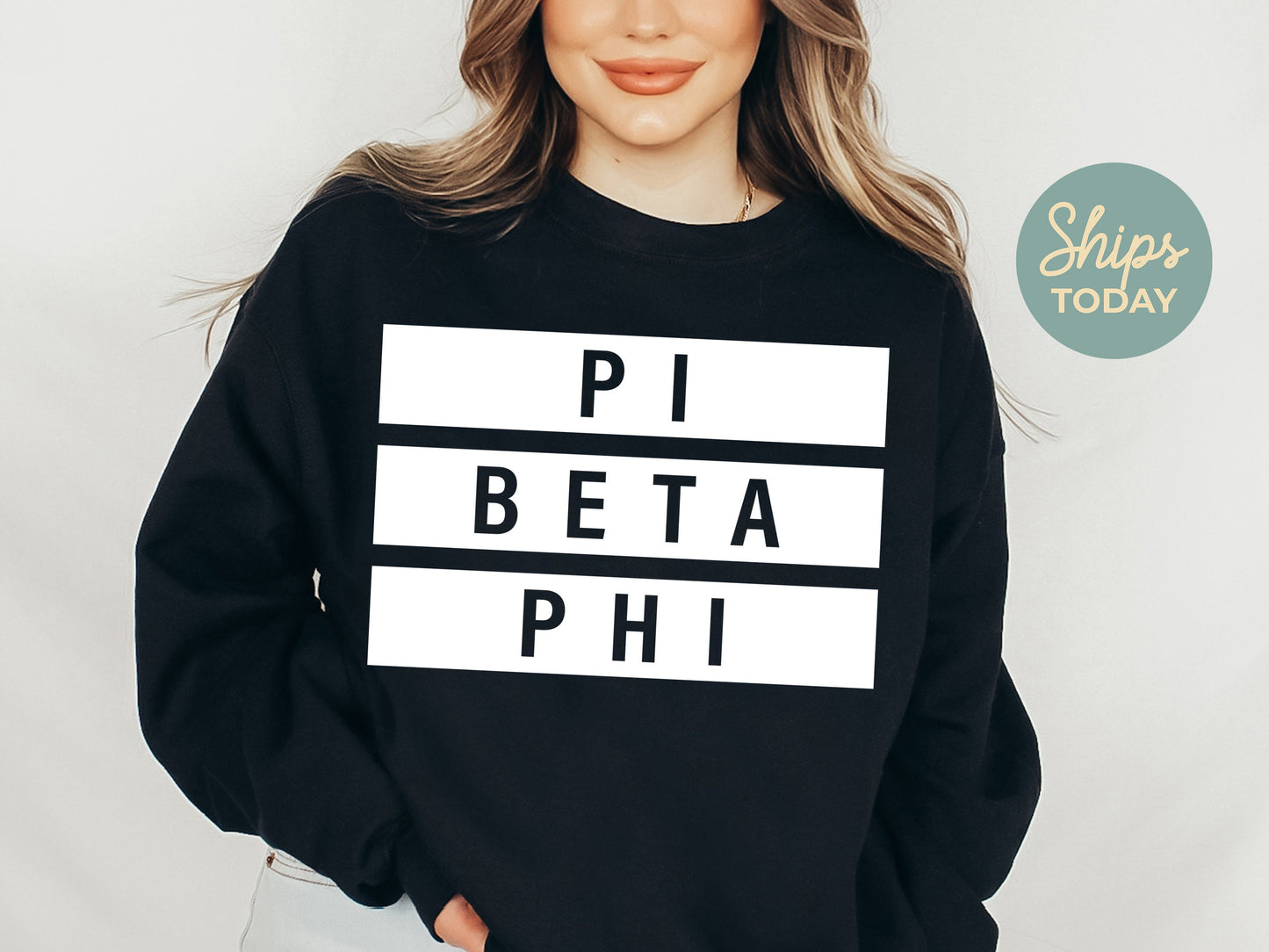 Pi Beta Phi Faded White Box Sorority Sweatshirt _ 3353g