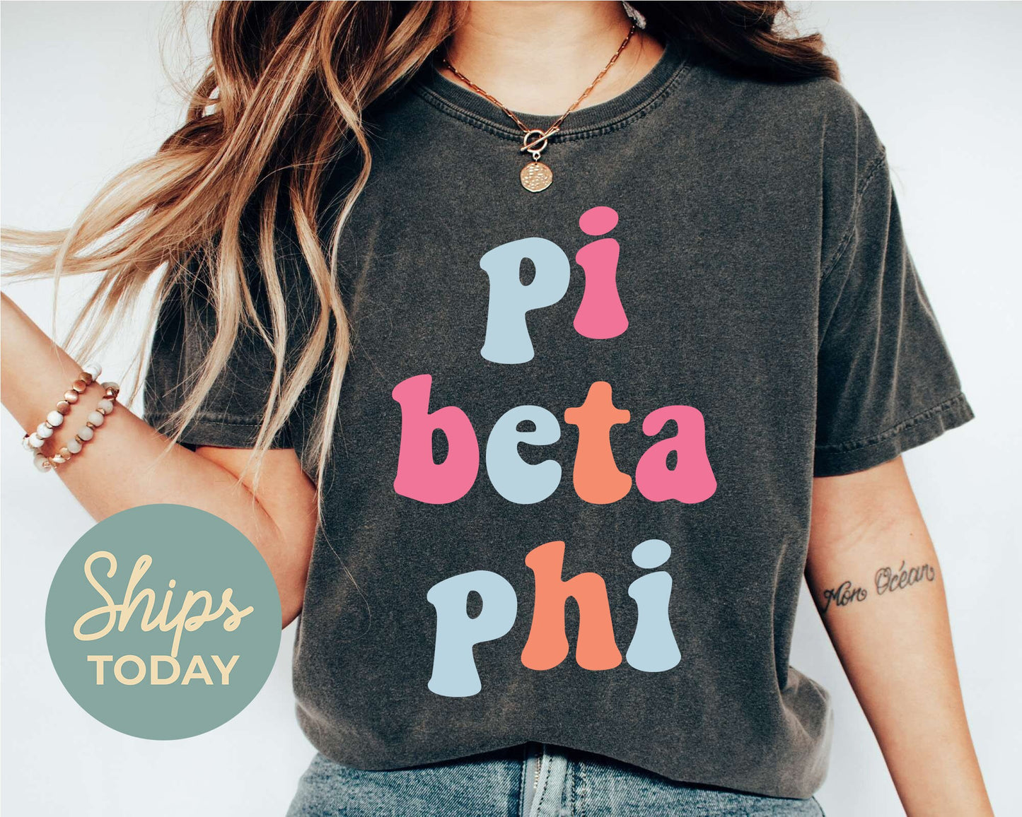 Pi Beta Phi Vividly Vibrant Sorority T-shirt _ 3169g