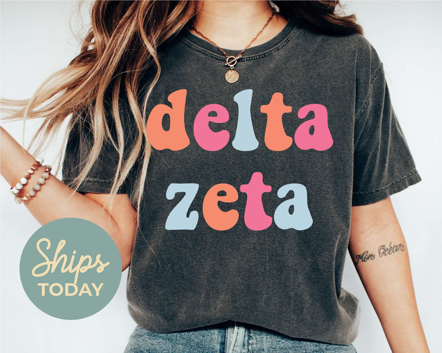 Delta Zeta Vividly Vibrant Sorority T-shirt _ 3162g