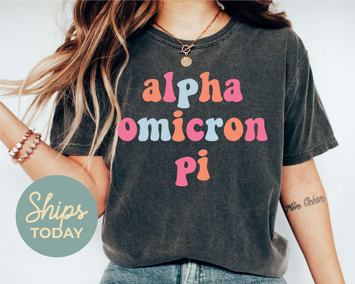Alpha Omicron Pi Vividly Vibrant Sorority T-shirt _ 3153g