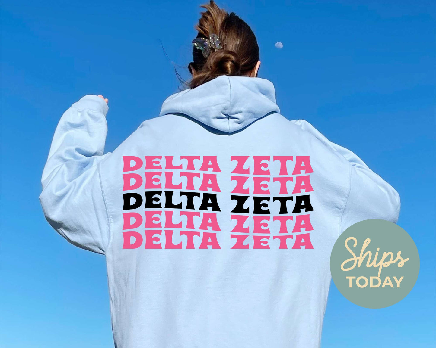 Delta Zeta Pink Waves Sorority Hoodie _ 33089g