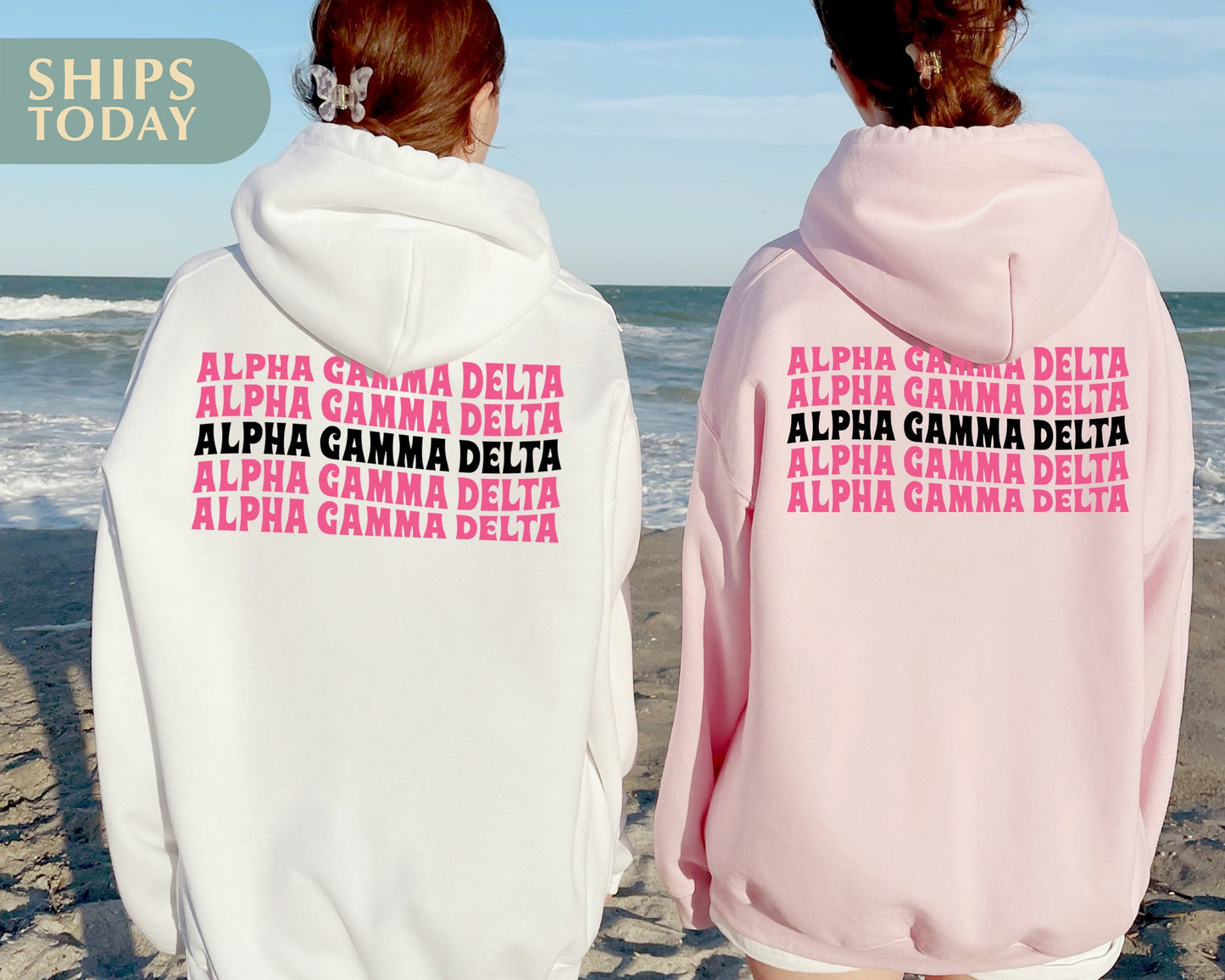 Alpha Gamma Delta Pink Waves Sorority Hoodie _ 33079g