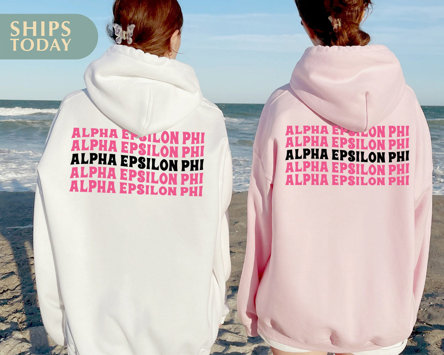 Alpha Epsilon Phi Pink Waves Sorority Hoodie _ 33078g