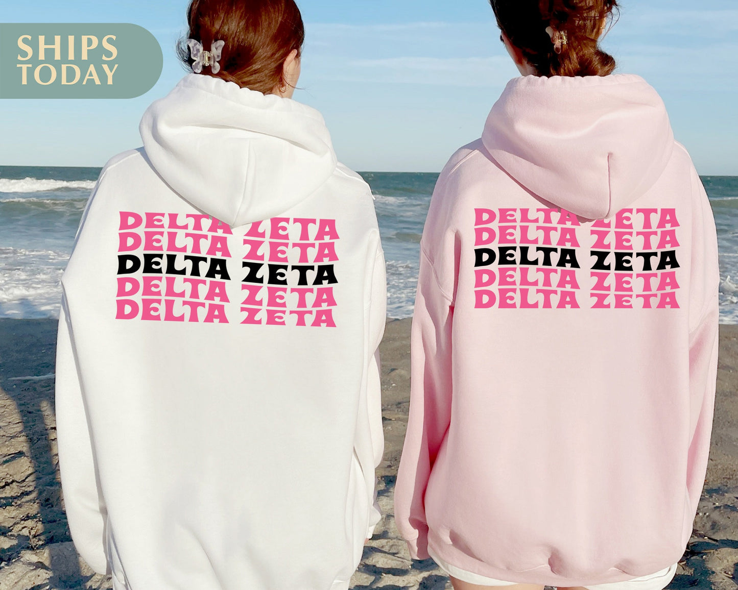 Delta Zeta Pink Waves Sorority Hoodie _ 33089g