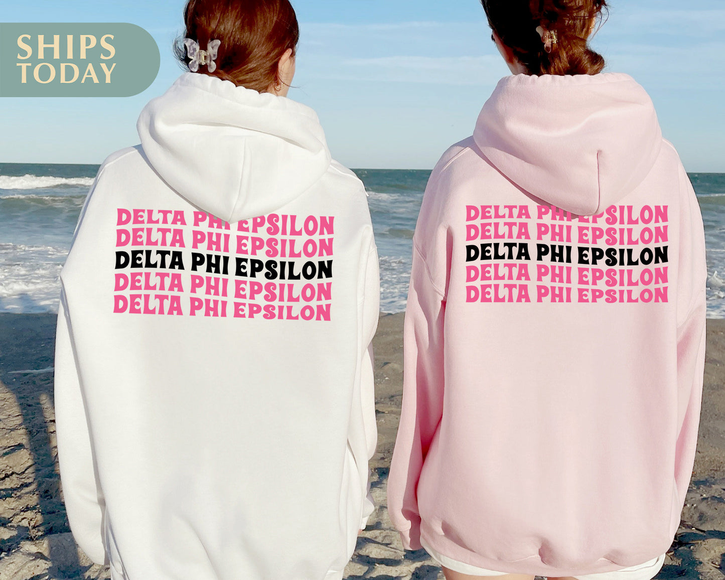Delta Phi Epsilon Pink Waves Sorority Hoodie _ 33088g