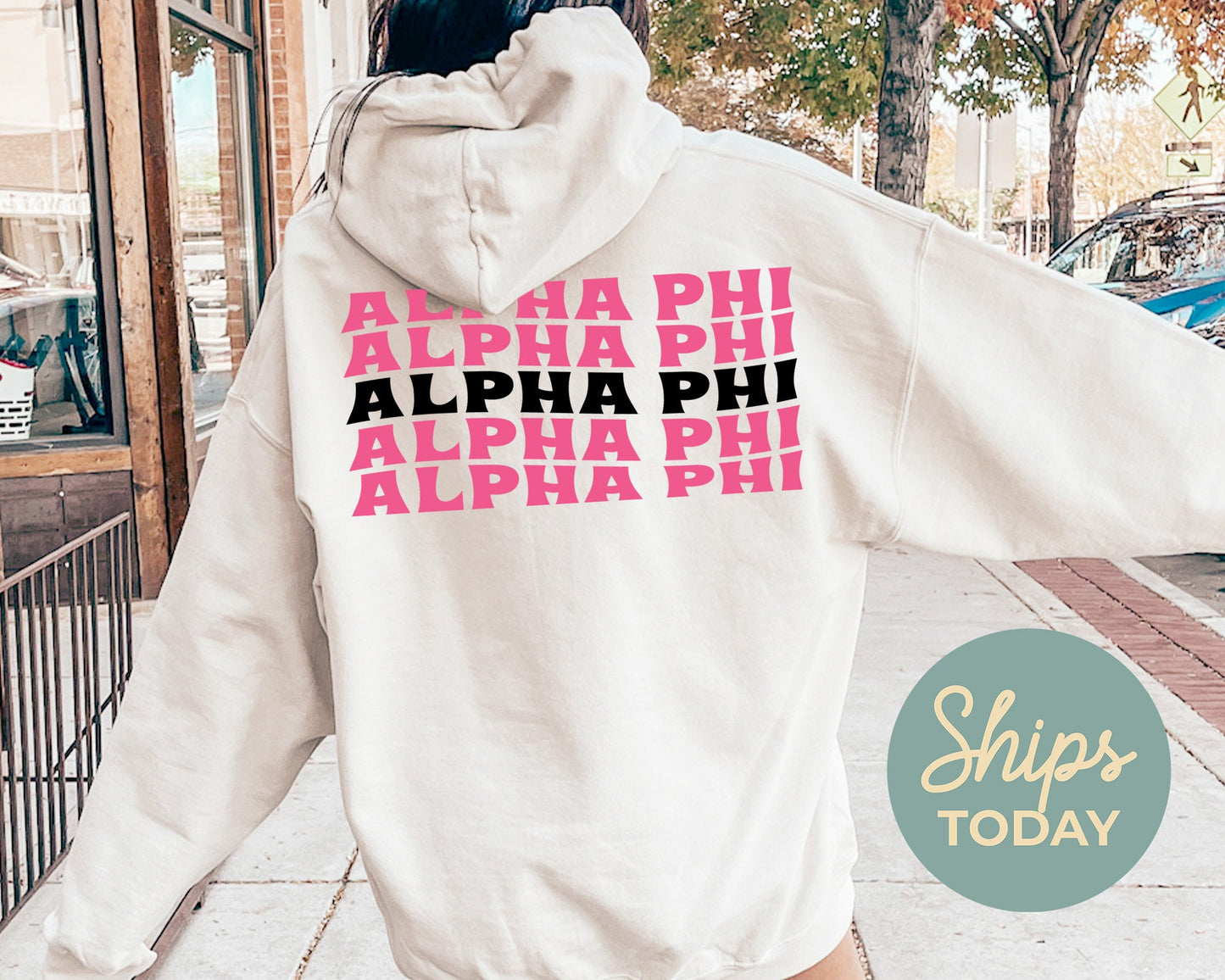 Alpha Phi Pink Waves Sorority Hoodie  _ 33081g