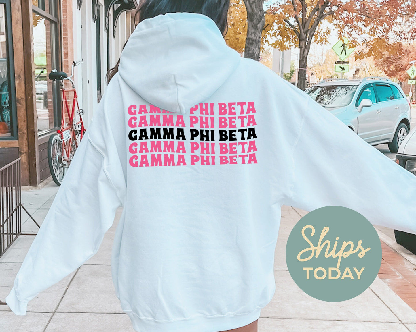 Gamma Phi Beta Pink Waves Sorority Hoodie _ 33090g