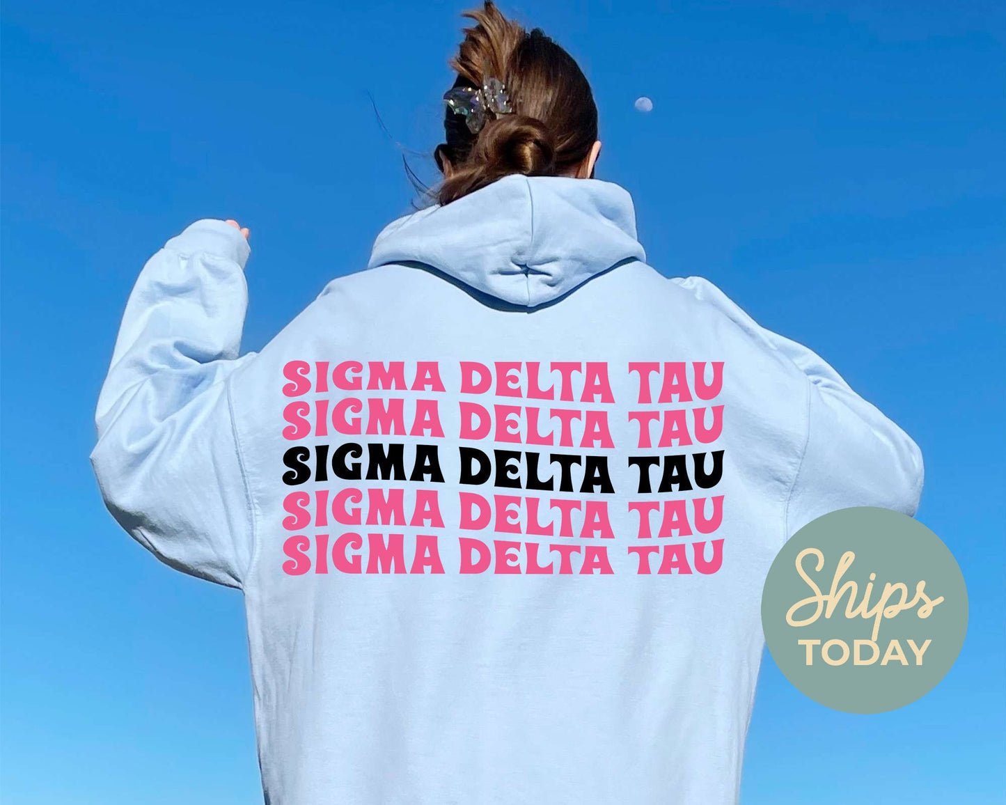 Sigma Delta Tau Pink Waves Sorority Hoodie _ 33097g