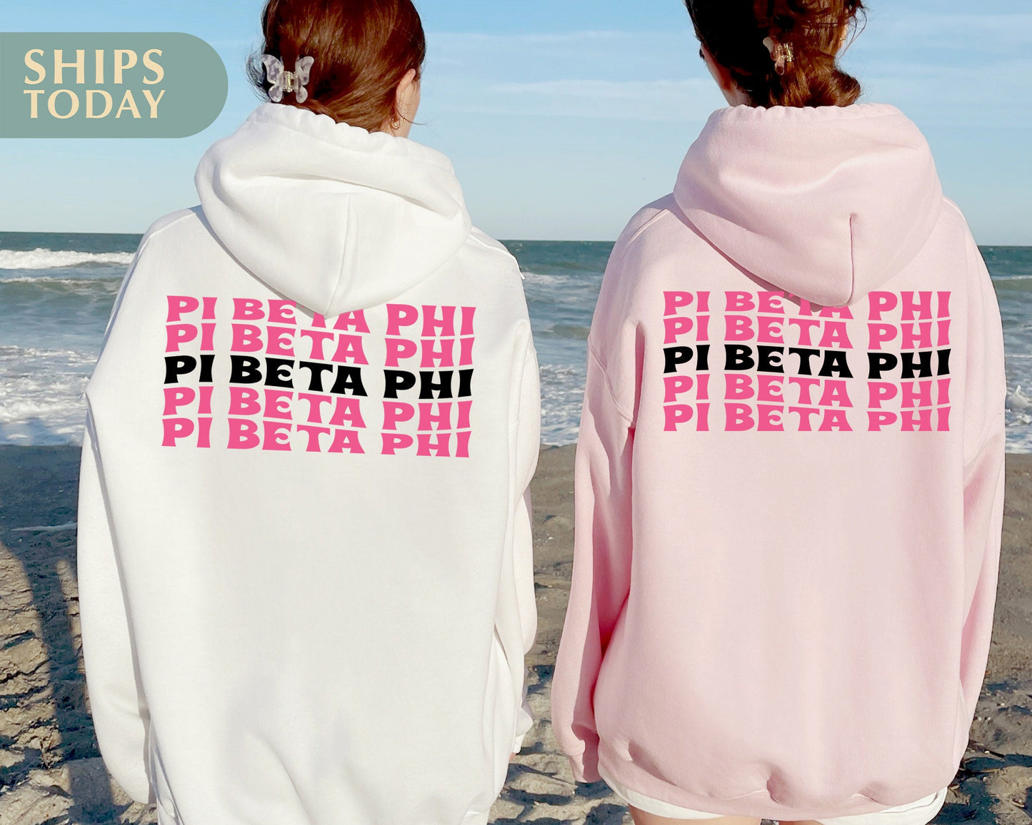 Pi Beta Phi Pink Waves Sorority Hoodie _ 33096g