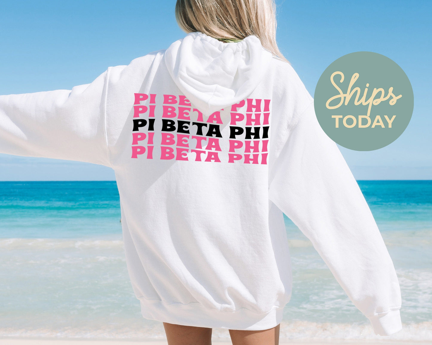 Pi Beta Phi Pink Waves Sorority Hoodie _ 33096g
