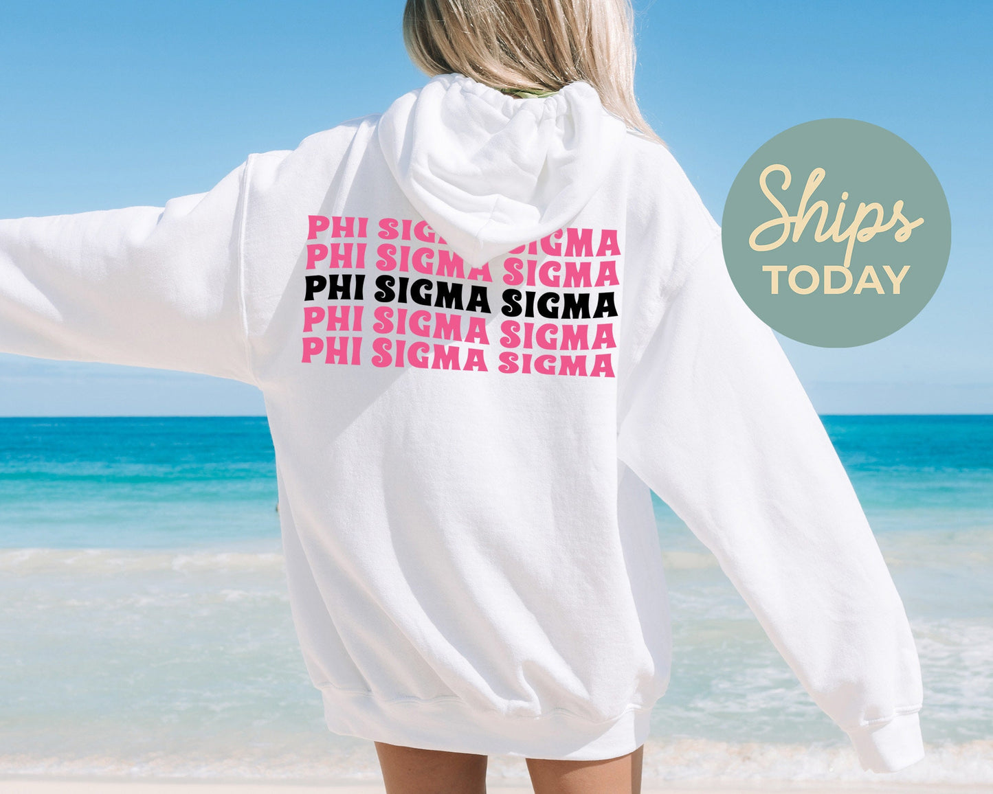 Phi Sigma Sigma Pink Waves Sorority Hoodie _ 33095g