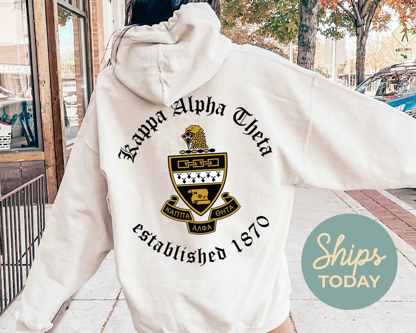 Kappa Alpha Theta Old English Crest Sorority Hoodie _ 32935g