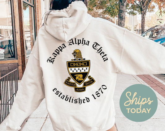 Kappa Alpha Theta Old English Crest Sorority Hoodie _ 32935g