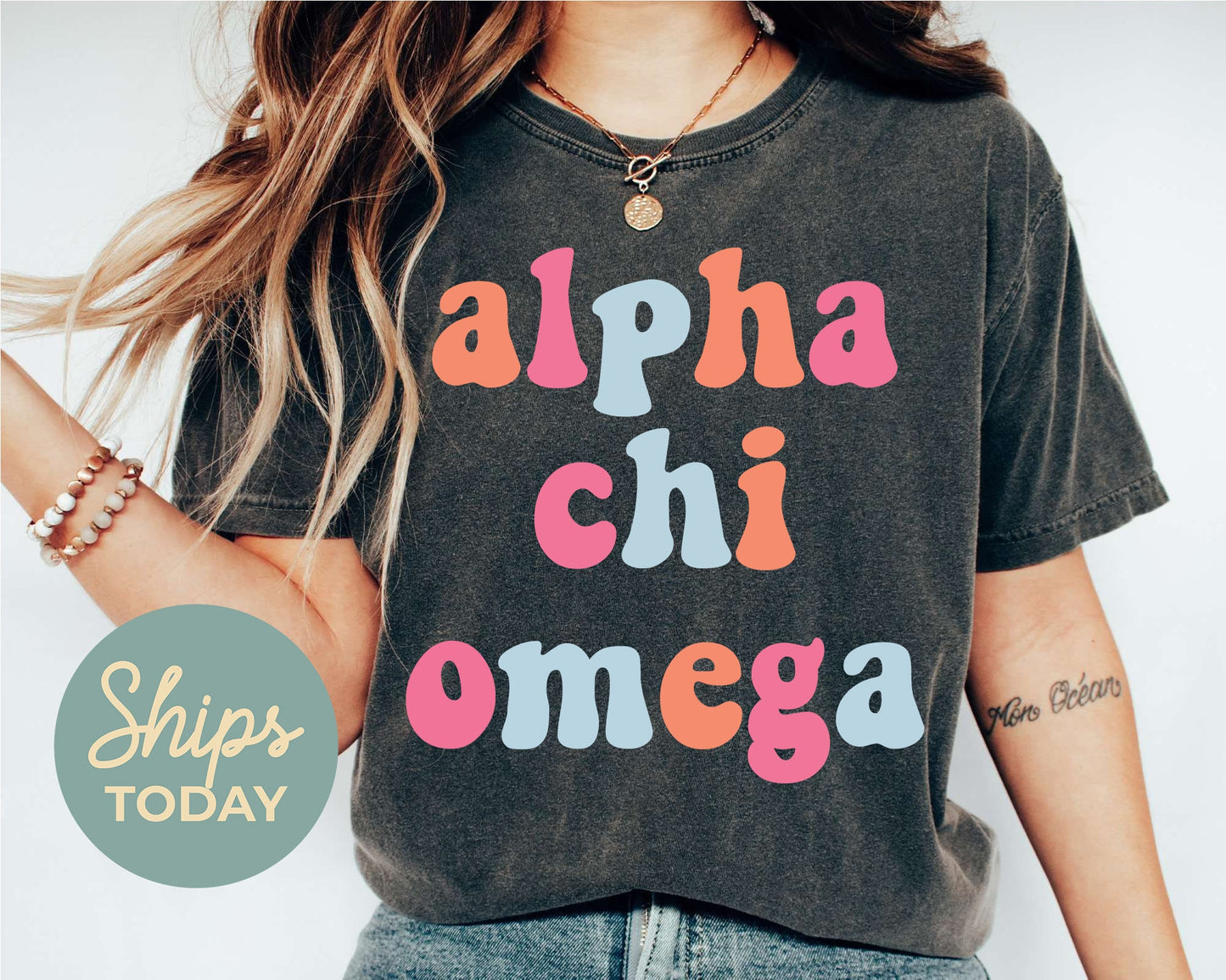 Alpha Chi Omega Vividly Vibrant Sorority T-shirt _ 3149g