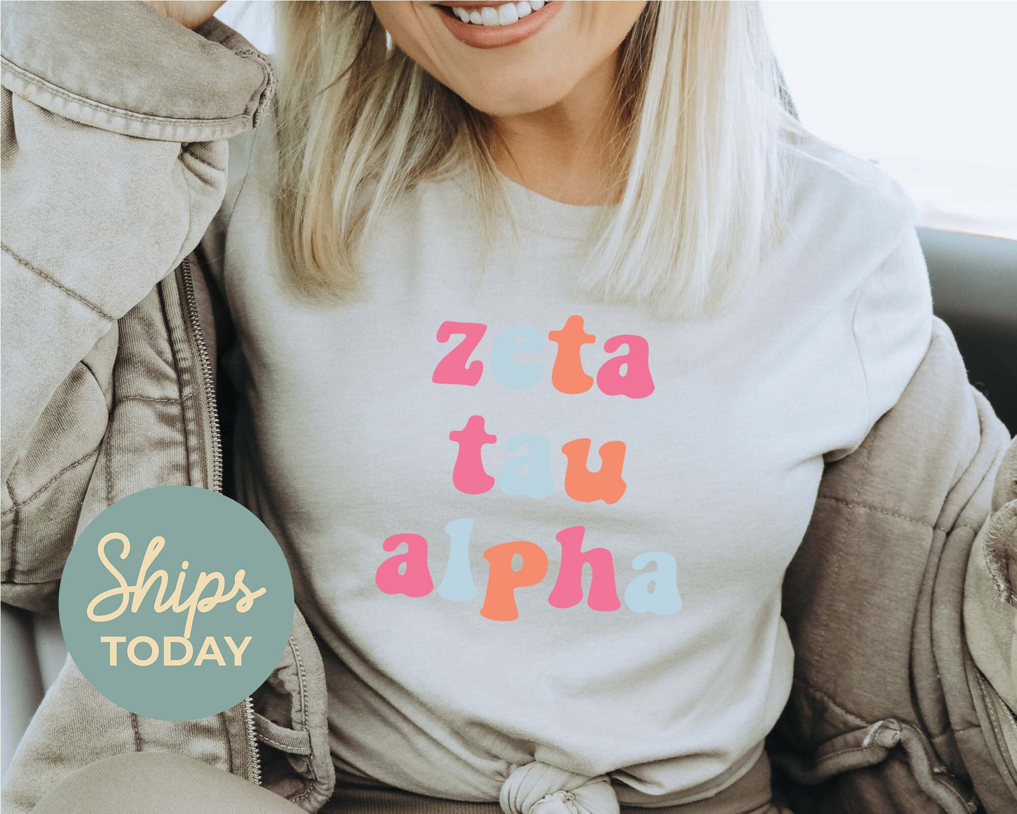 Zeta Tau Alpha Vividly Vibrant Sorority T-shirt _ 3174g