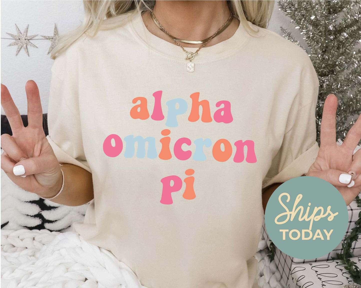 Alpha Omicron Pi Vividly Vibrant Sorority T-shirt _ 3153g