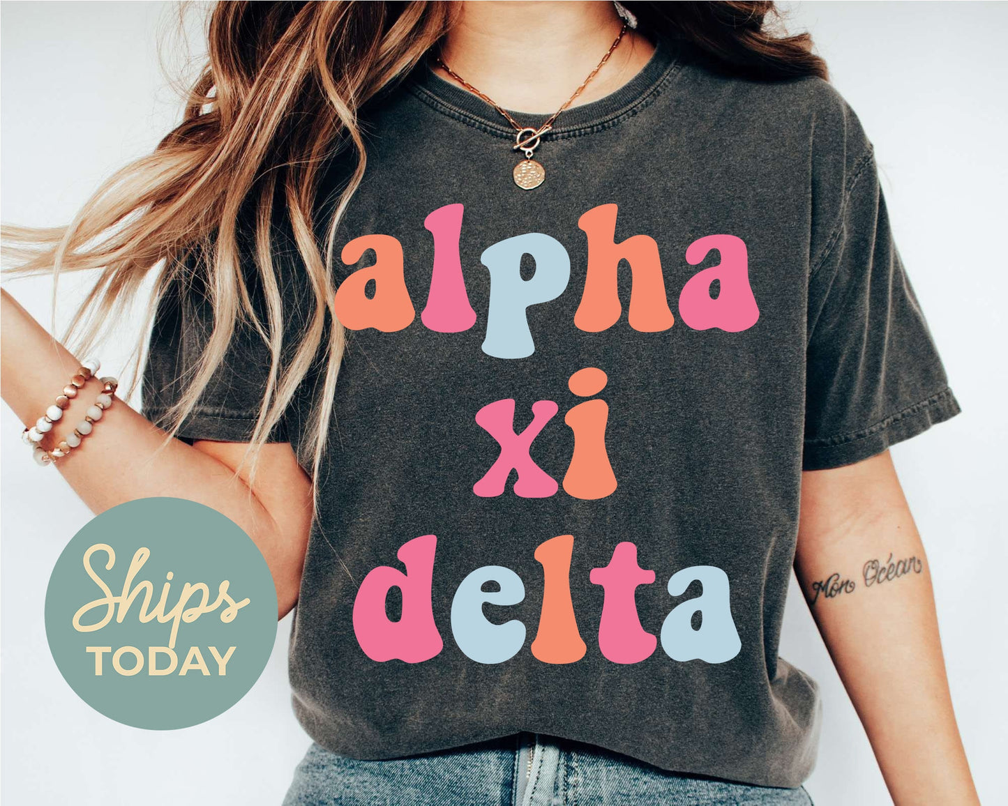 Alpha Xi Delta Vividly Vibrant Sorority T-shirt _ 3157g