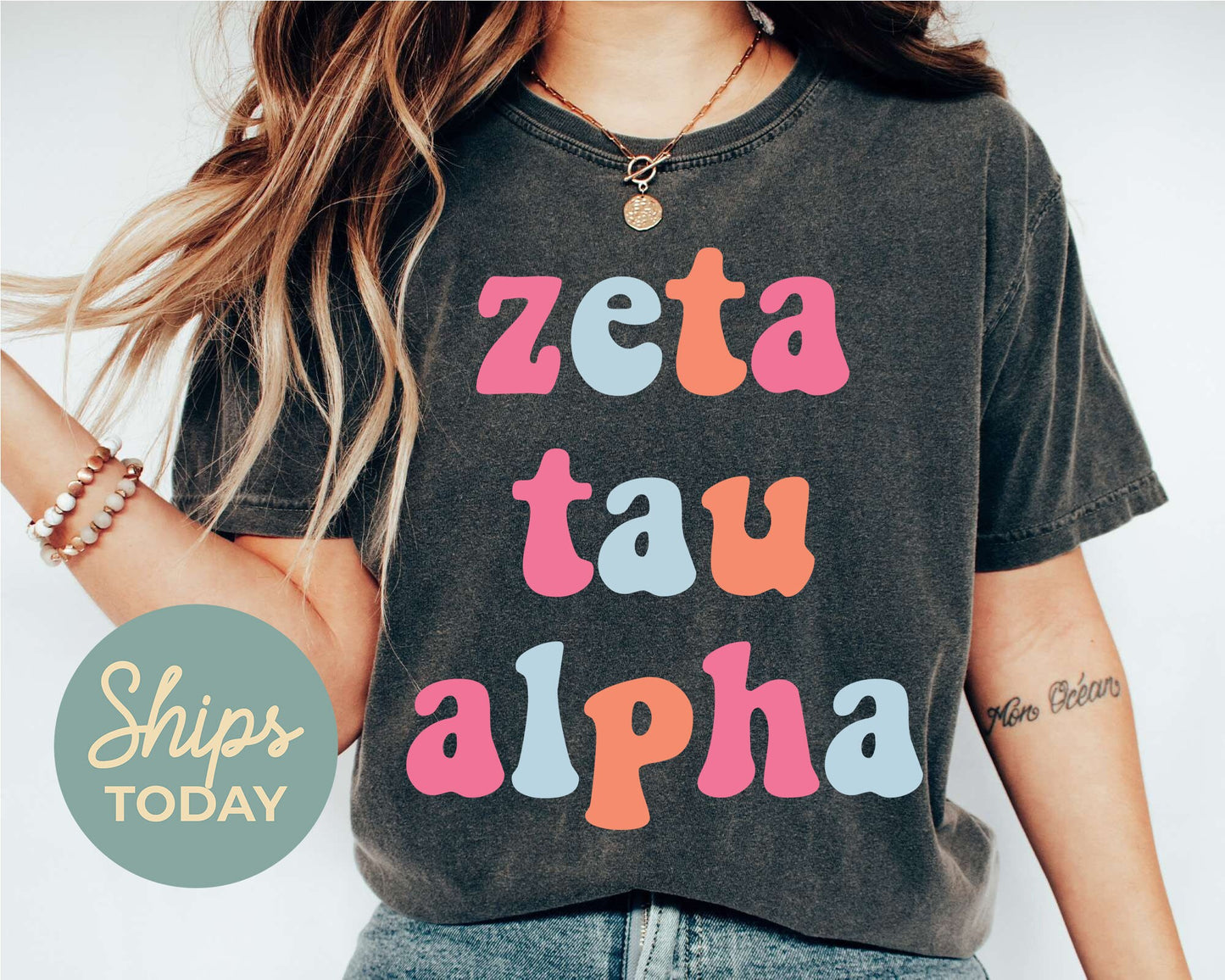 Zeta Tau Alpha Vividly Vibrant Sorority T-shirt _ 3174g