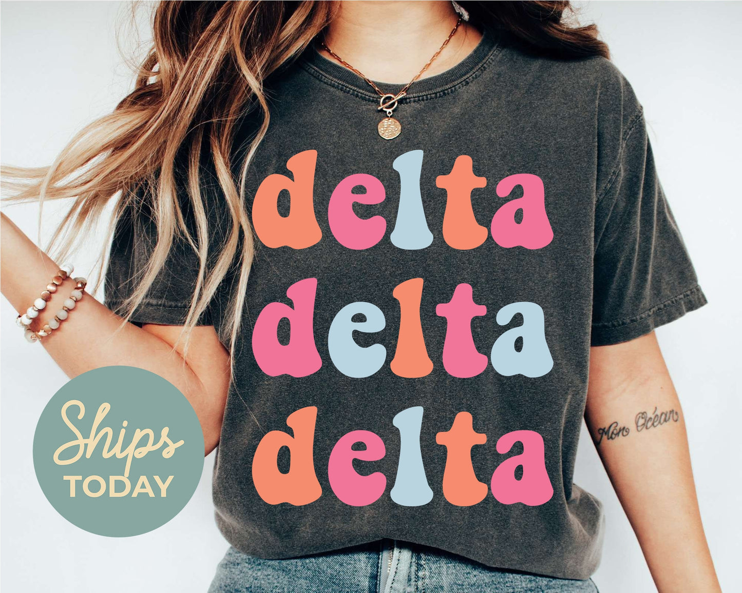 Delta Delta Delta Vividly Vibrant Sorority T-shirt _ 3159g