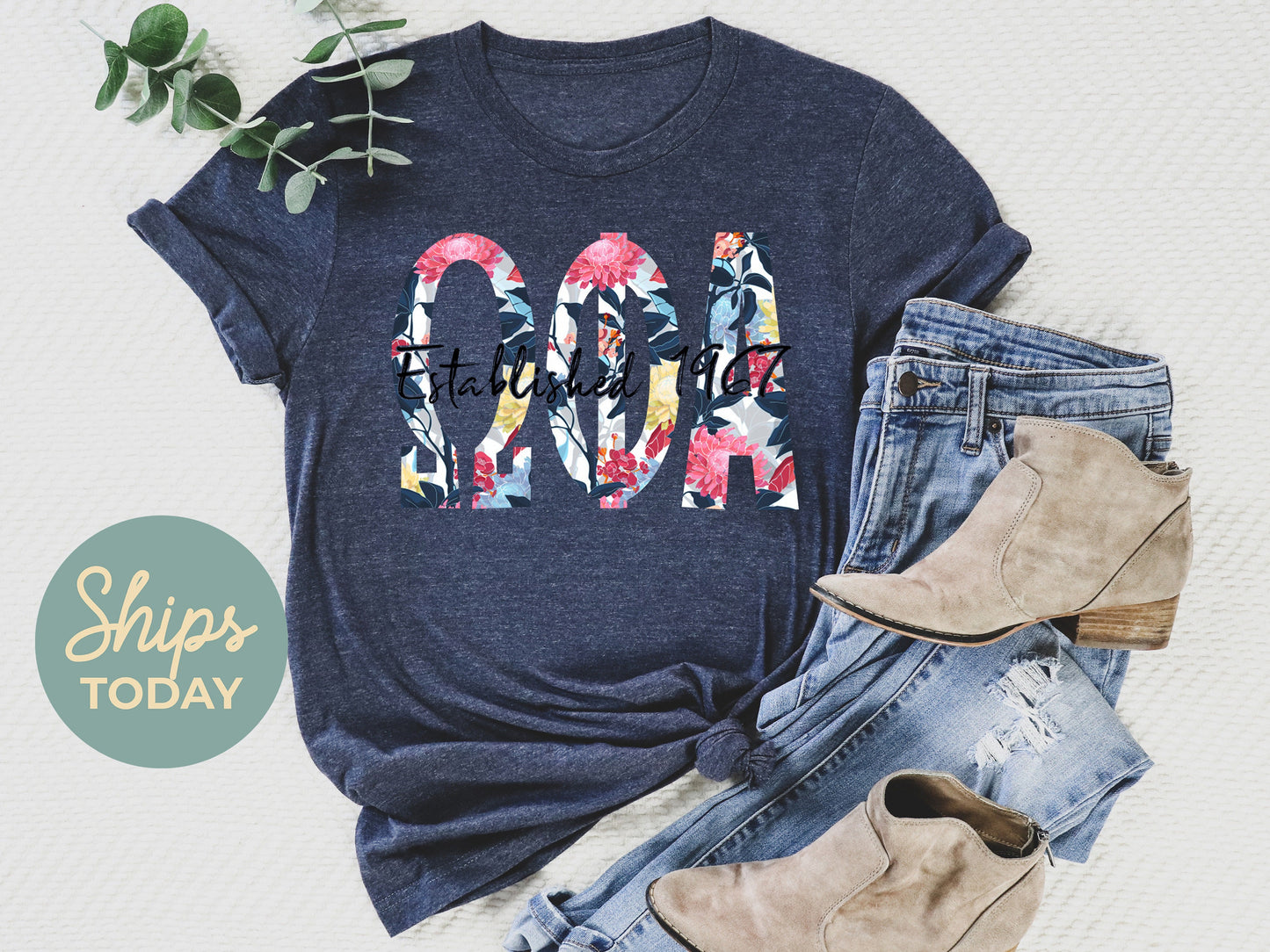 Omega Phi Alpha Floral Block Sorority T-shirt _ 3517g
