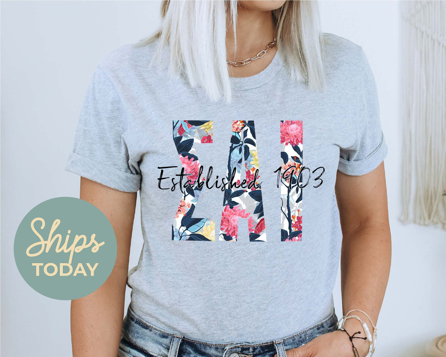 Sigma Alpha Iota Floral Block Sorority T-shirt _ 3520g