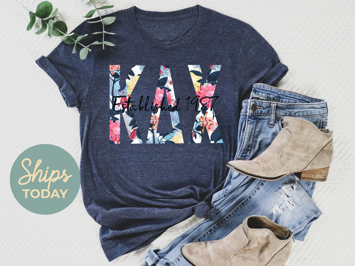 Kappa Delta Chi Floral Block Sorority T-shirt _ 3515g