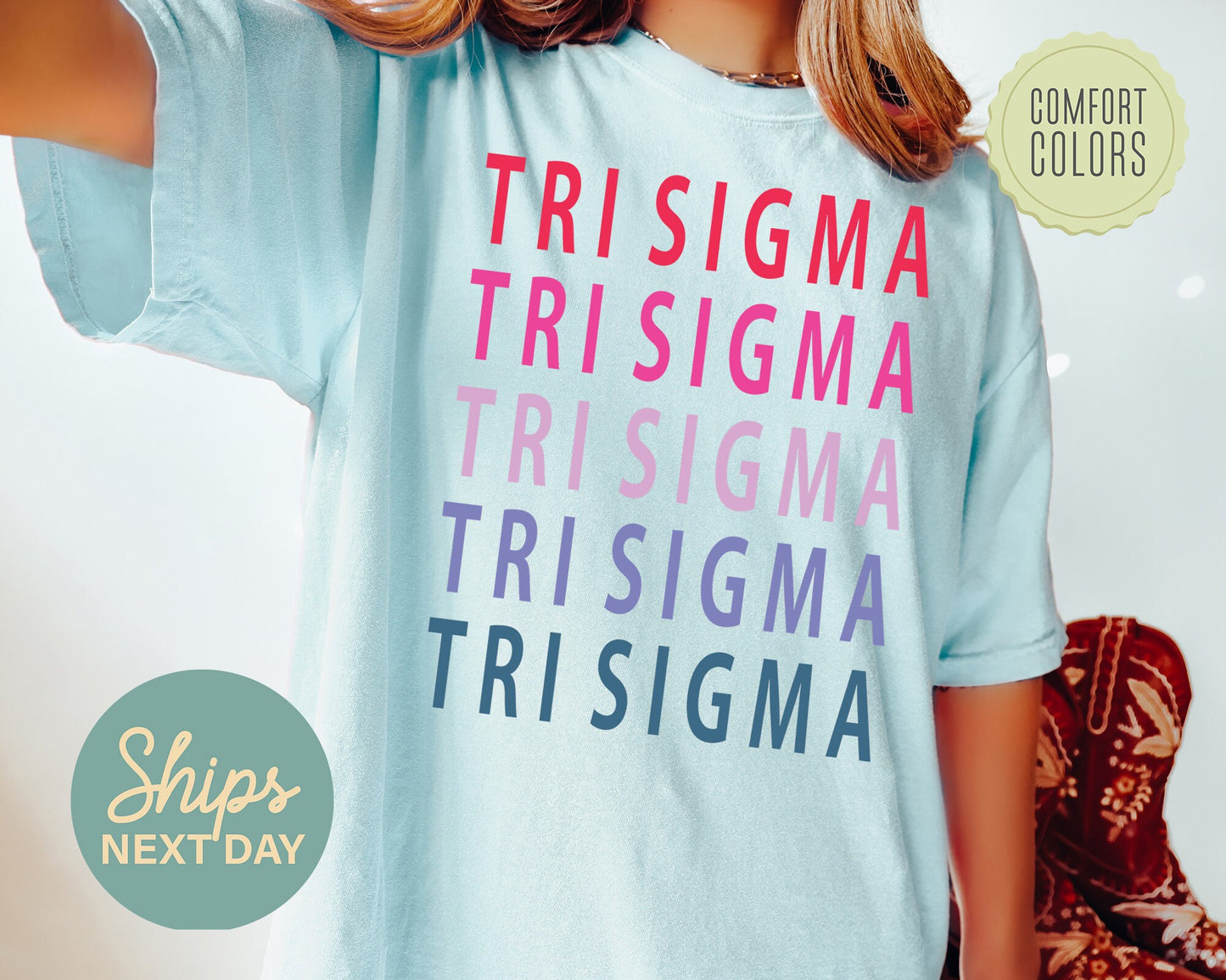 Sigma Sigma Sigma Bright and Stacked Comfort Colors Sorority T-shirt _ 24g