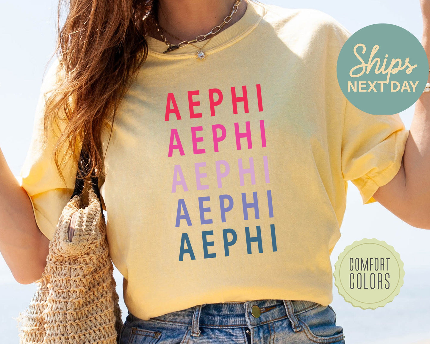Alpha Epsilon Phi Bright and Stacked Comfort Colors Sorority T-shirt _ 2g