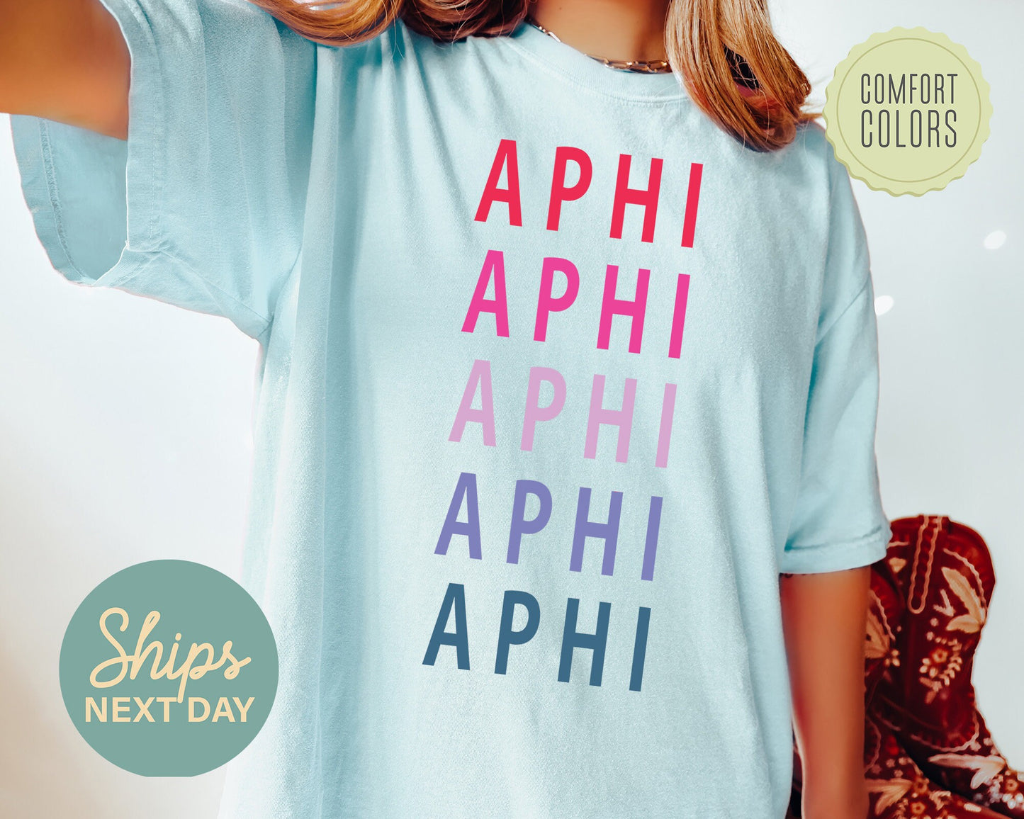 Alpha Phi Bright and Stacked Comfort Colors Sorority T-shirt _ 5g