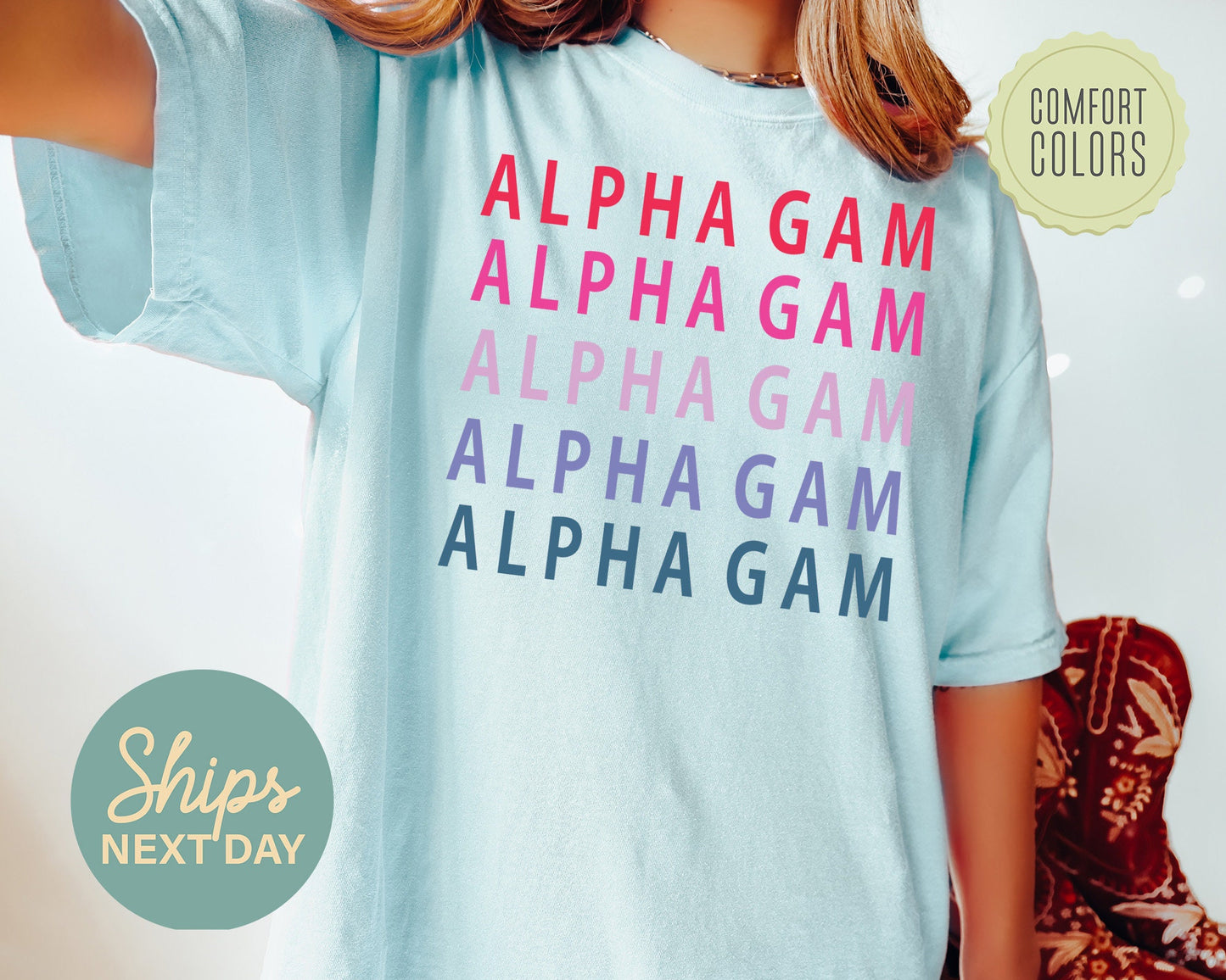 Alpha Gamma Delta Bright and Stacked Comfort Colors Sorority T-shirt _ 3g