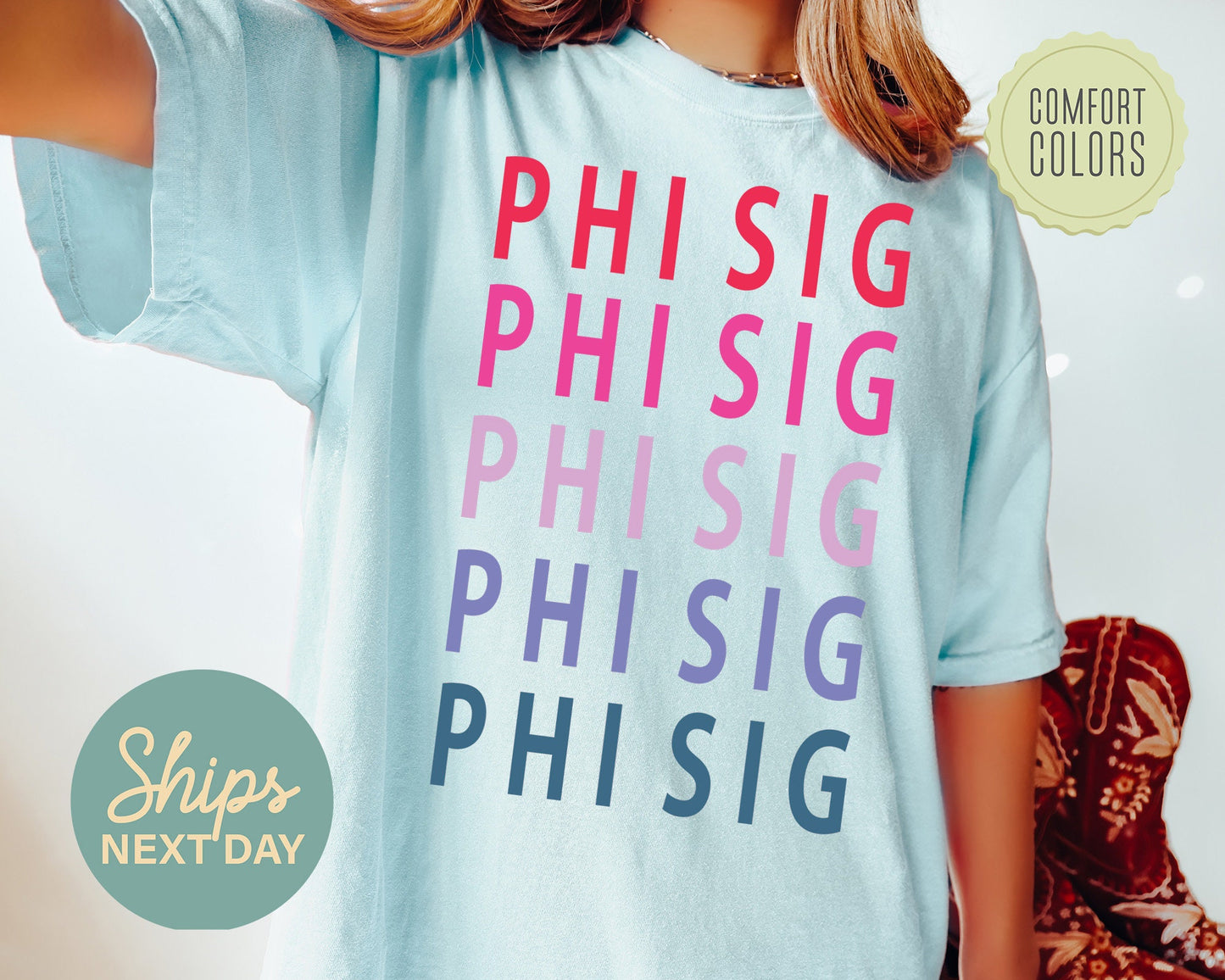 Phi Sigma Sigma Bright and Stacked Comfort Colors Sorority T-shirt _ 19g