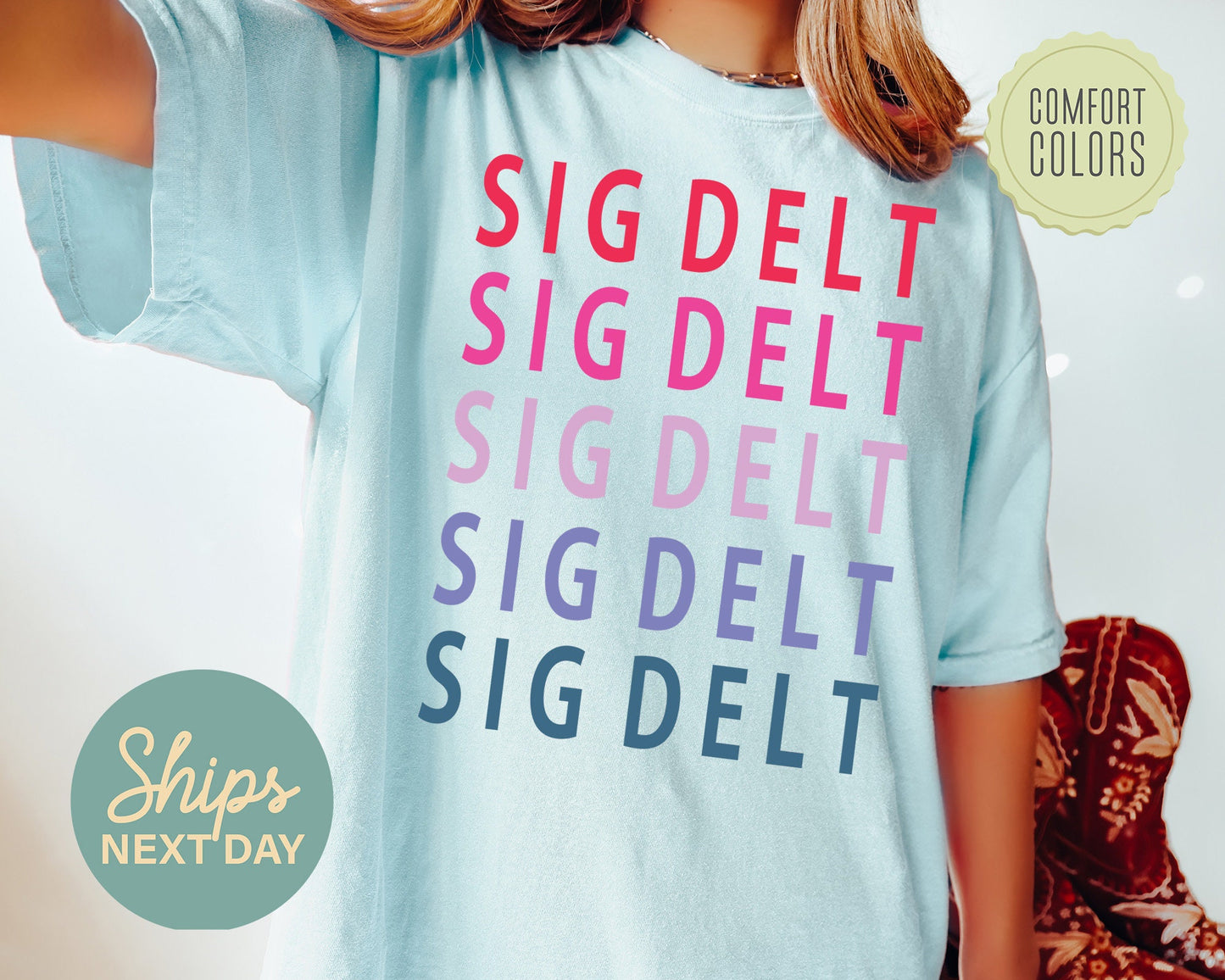Sigma Delta Tau Bright and Stacked Comfort Colors Sorority T-shirt _ 22g