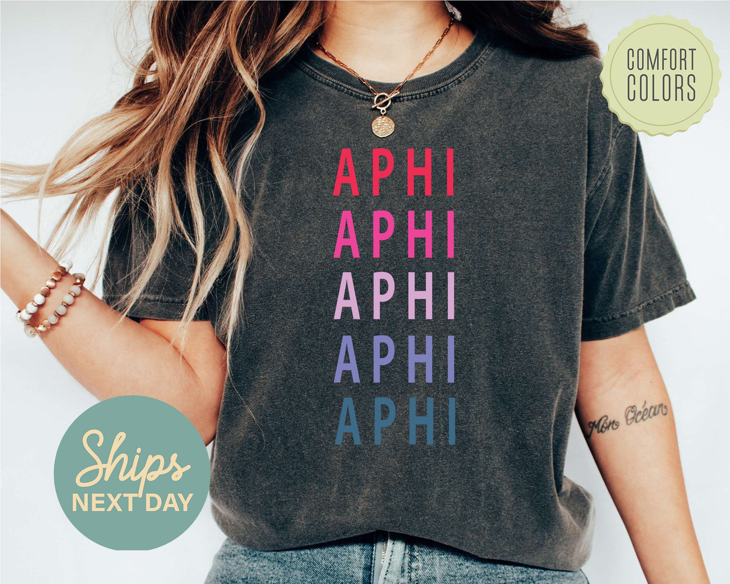 Alpha Phi Bright and Stacked Comfort Colors Sorority T-shirt _ 5g