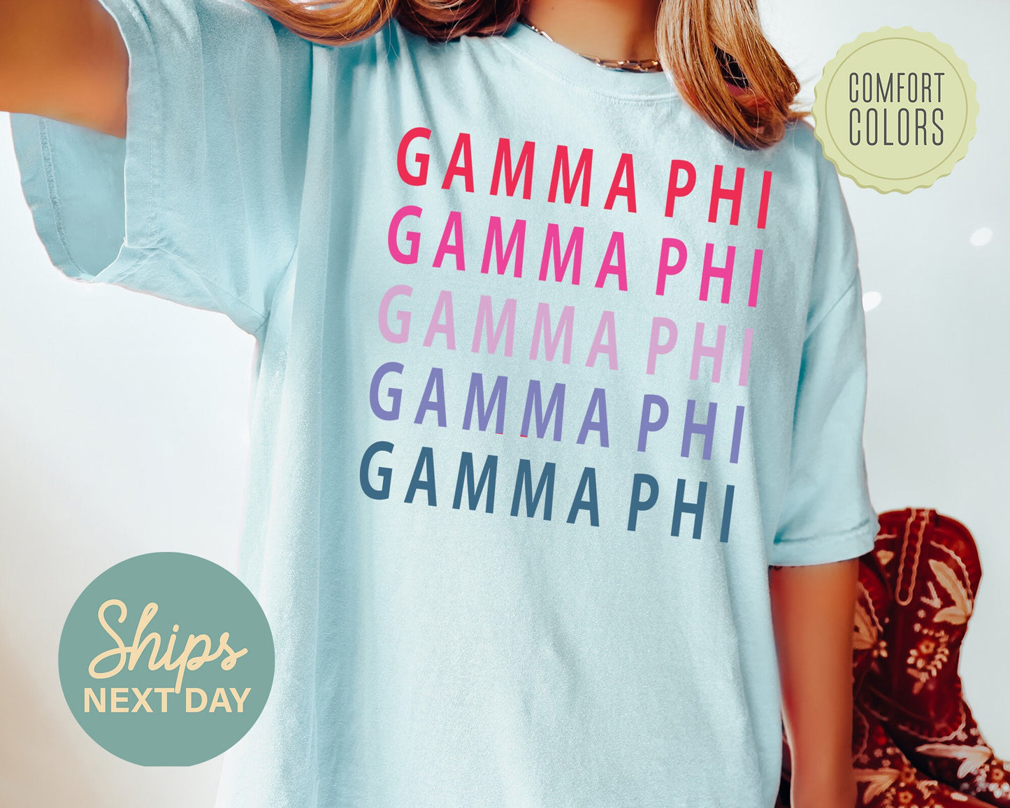Gamma Phi Beta Bright and Stacked Comfort Colors Sorority T-shirt _ 14g
