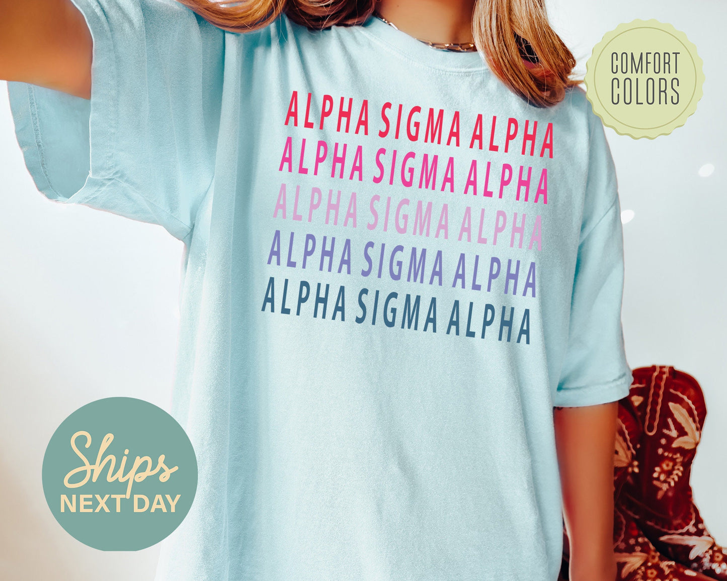 Alpha Sigma Alpha Bright and Stacked Comfort Colors Sorority T-shirt _ 6g