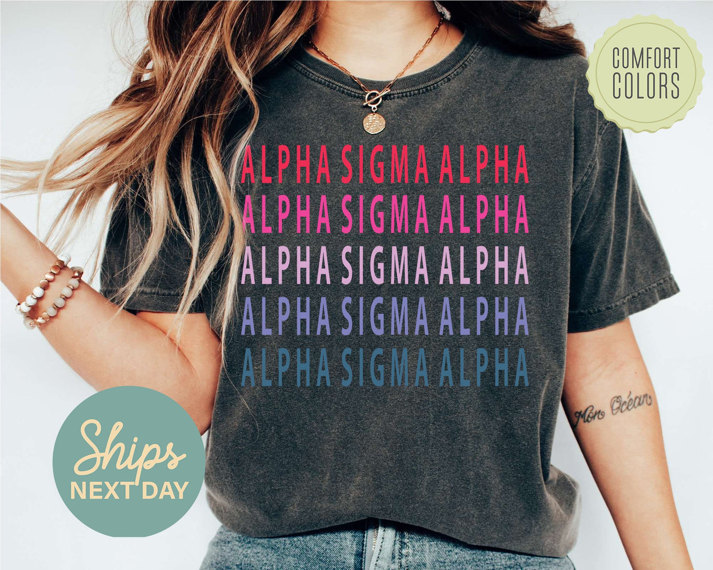Alpha Sigma Alpha Bright and Stacked Comfort Colors Sorority T-shirt _ 6g