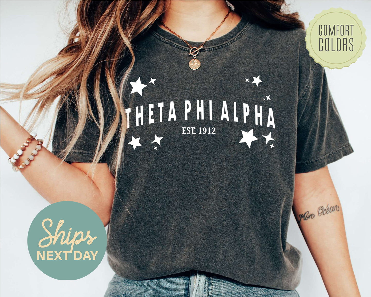 Theta Phi Alpha Arched Star Comfort Colors Sorority T-shirt _ 2289g