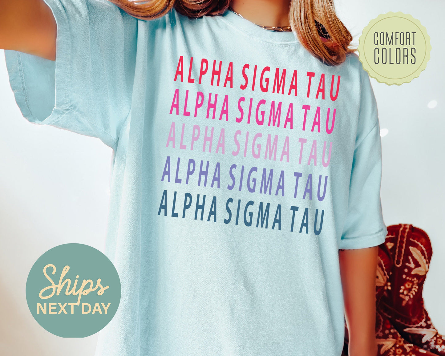 Alpha Sigma Tau Bright and Stacked Comfort Colors Sorority T-shirt _ 7g